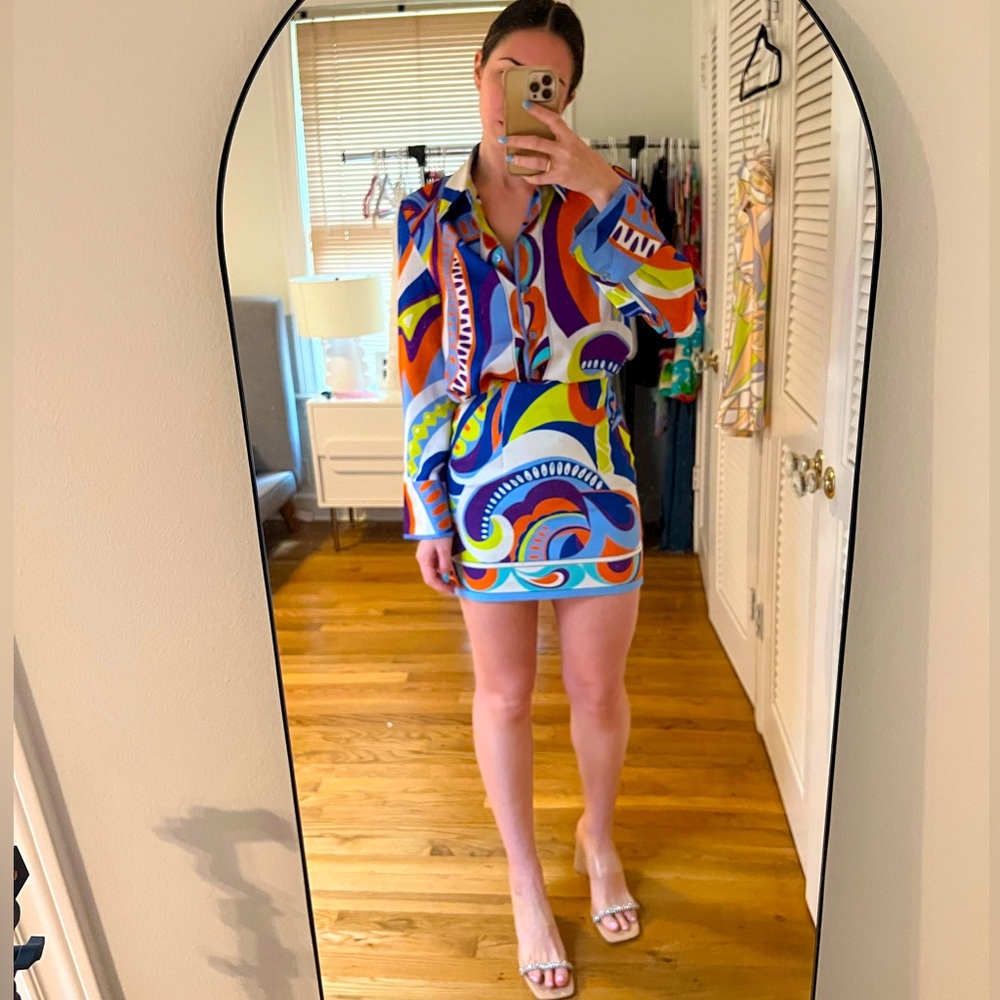 Zara Italian geometric print skirt and top set